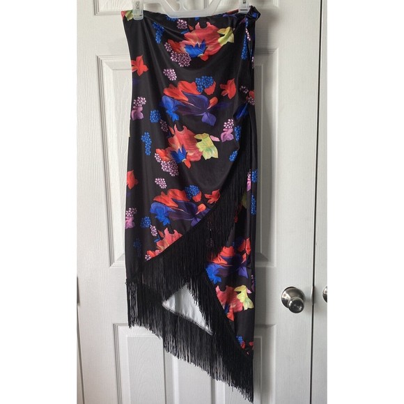 Style Other - Black Floral Fringed sarong  Beach Wrap Style swim-wear coverup Dress/Skirt